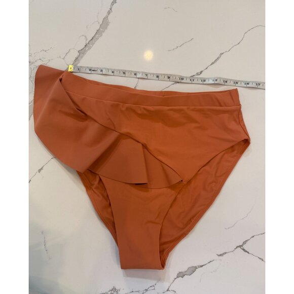 NWT Andrea Iyamah Kiara High Rise Two-Tone Ruffle Bikini Bottom Peach/Deep Red - Picture 11 of 16